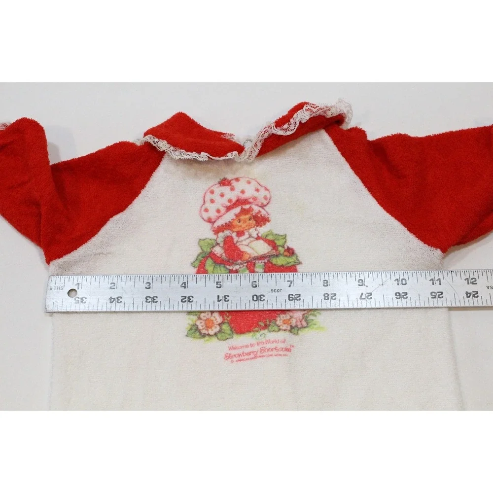Vintage 80' Strawberry Shortcake White/Red Footed Pajamas Size‎ L Terry Cloth